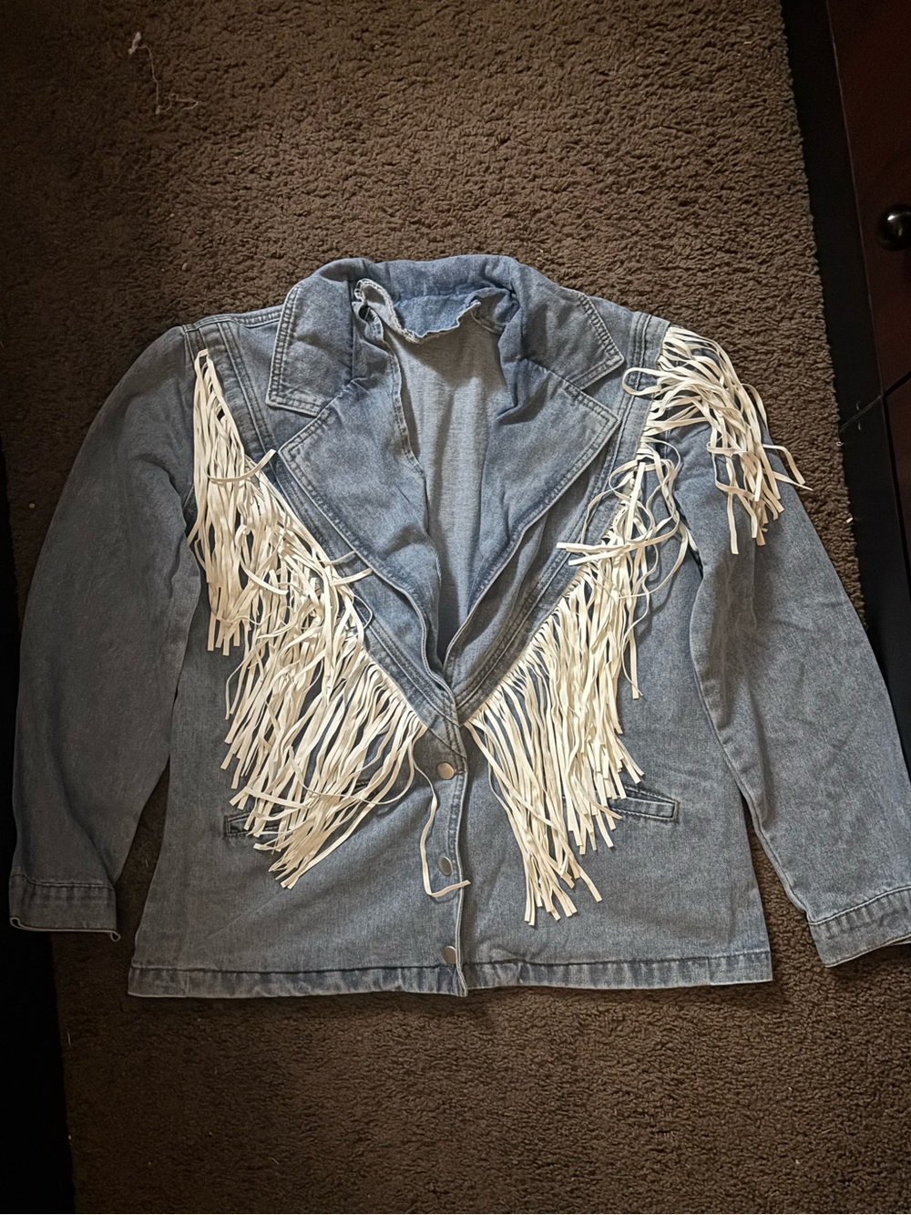 Denim Fringe Western Jacket - Light Blue with White Fringe